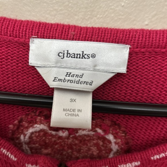 CJ Banks 3X Hand embroidery Pink Hearts Sweater Cardigan Valentines - Picture 4 of 6